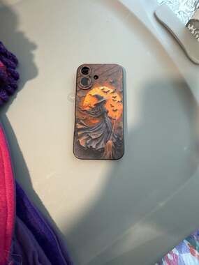 Witch Flying On Broomstick And Bats Phone Case Halloween Theme